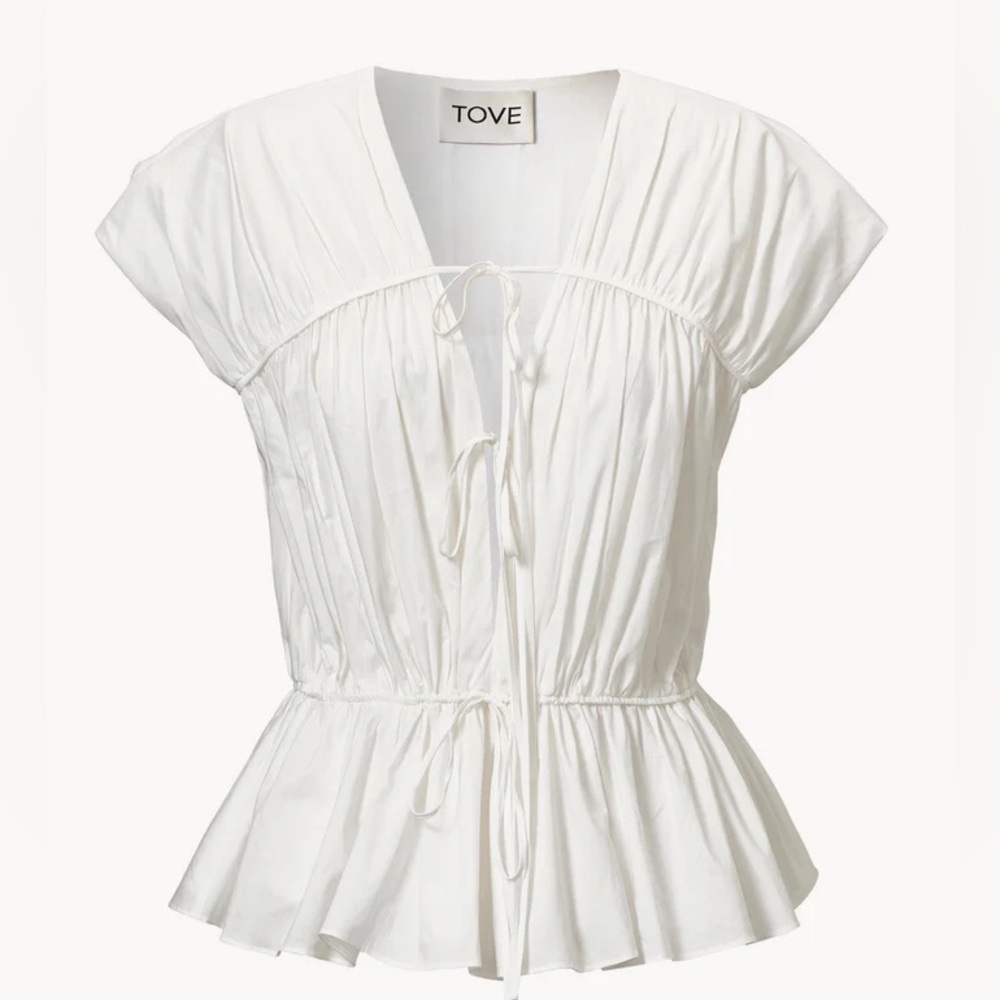 Tove Size 10 THEA ORGANIC COTTON GATHERED SLEEVELESS TOP WHITE